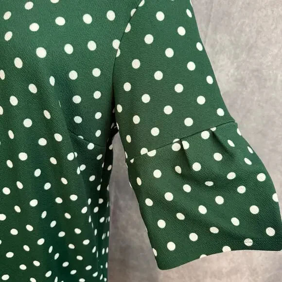 Agnes & Dora White & Green Polka Dot Bell Sleeve Shift Dress Retro Colorful - Picture 4 of 11